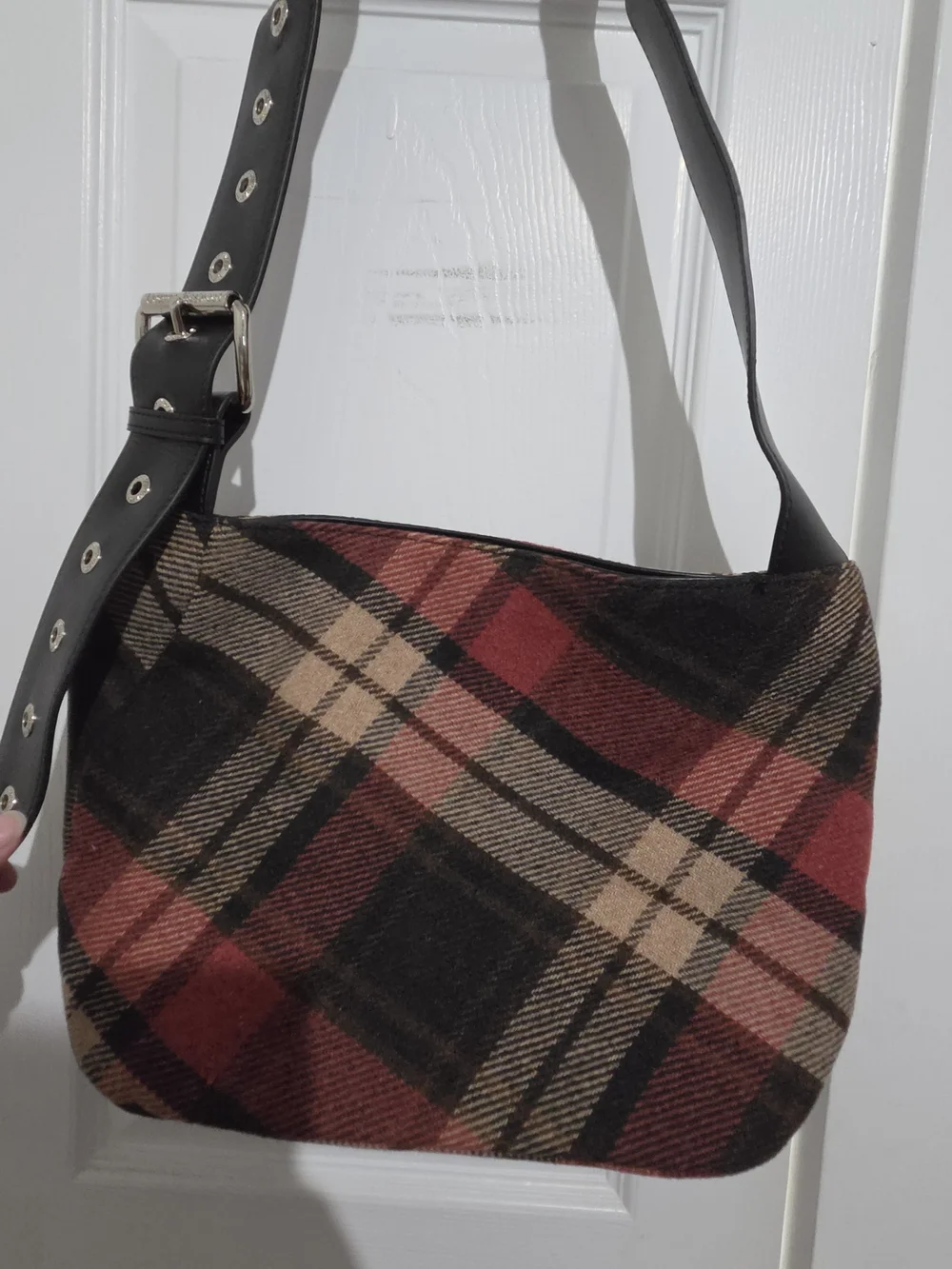 Vivienne Westwood Red, Black and Cream Plaid Shoulder Bag